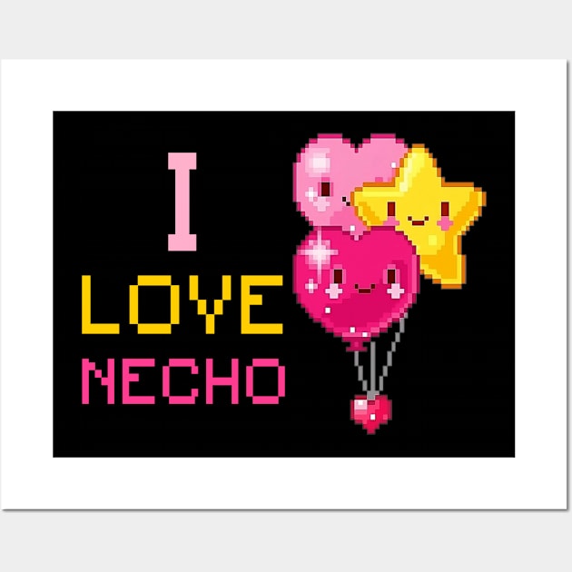 I Love Necho Pink 8 Bit Heart And Yellow Star Wall Art by Pharaoh Shop